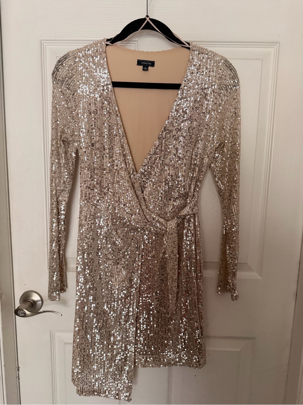 Lovely Day Gold Sequin Wrap Mini Dress